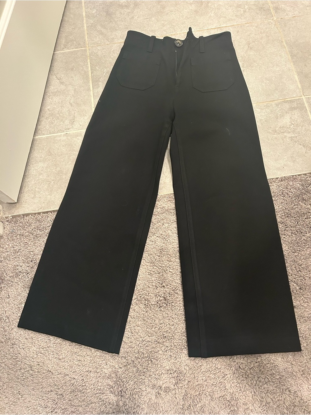 Anthropologie Black Wide-Leg Cropped Trousers